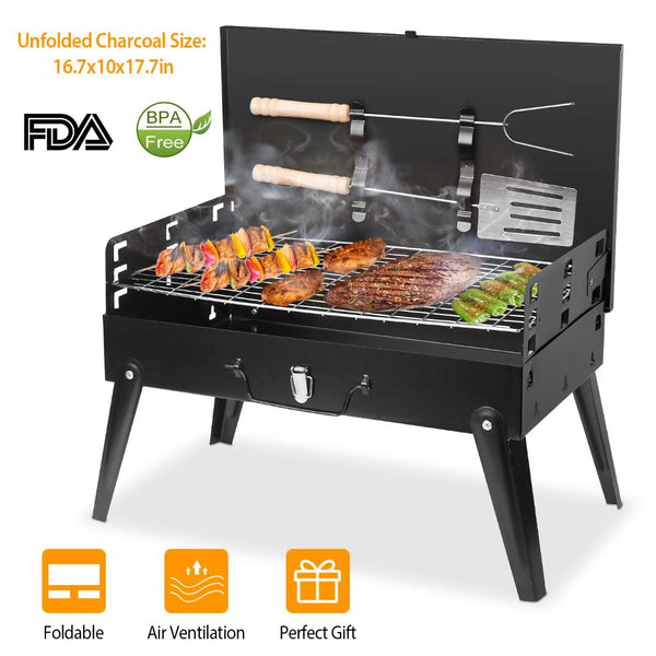 Small Portable Charcoal Grill Foldable BBQ Suitcase Grill Shelf For Outdoor Camping Picnics Garden Grilling