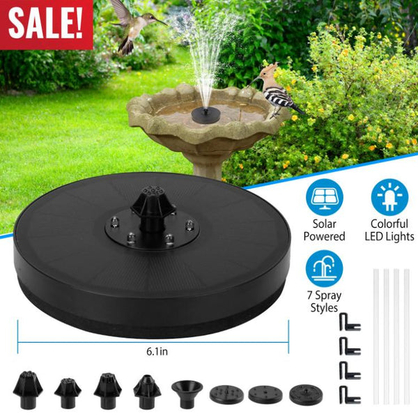 Solar Powered Fountain Pump Floating Bird Bath Pond Pump w/ LED Lights Aquarium Pond