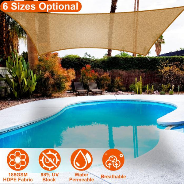 Rectangle Shade Sails Top Canopy 98% UV Block Awning Shelter Patio Cover 185GSM HDPE with Snap Hooks Ropes for Outdoor Garden Backyard
