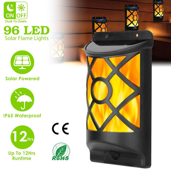 Flame Solar Light Outdoor Flickering Flame Wall Mount Lamp Auto On Off Sensor Landscape Night Lamp