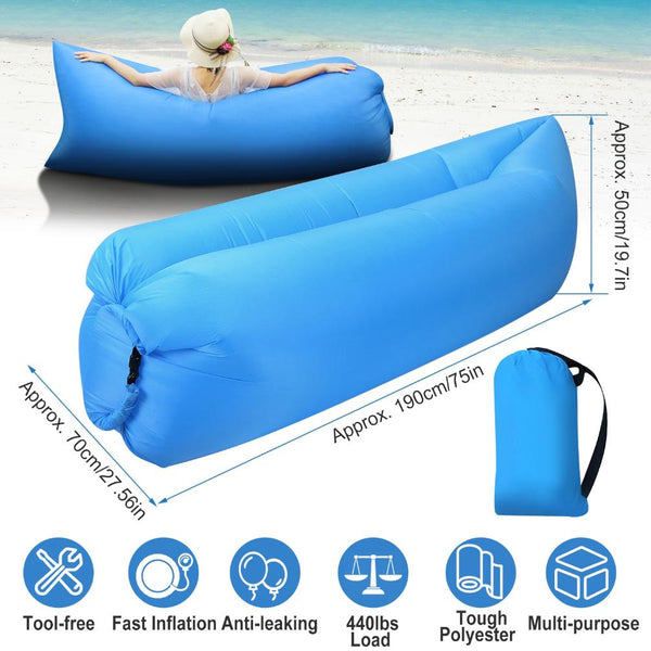 Inflatable Lounger Air Sofa Lazy Bed Sofa Portable Bag Water-Resistant Lake Beach Camping