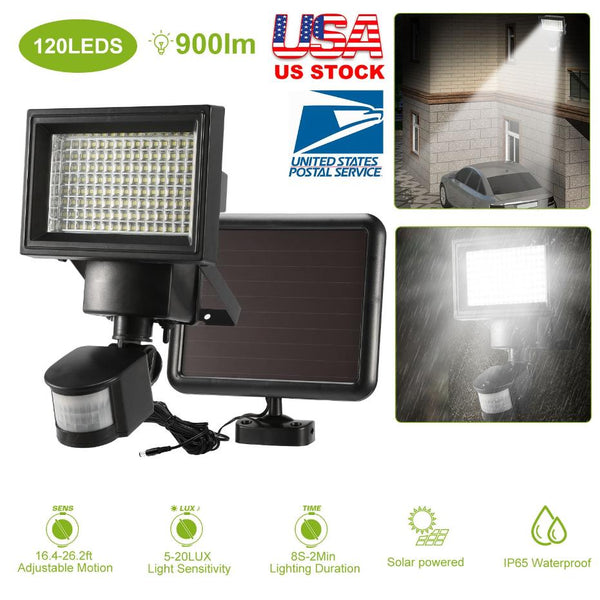Solar Wall Lights 120 LEDs Flood Lights Outdoor 120° Motion Sensor Separate Panel