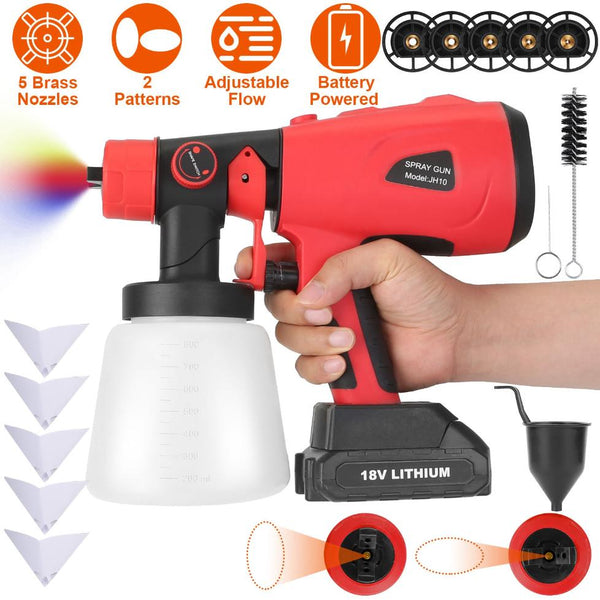 Portable Battery Powered Electric Paint Sprayer Spray Painting Gun Adjustable w/ Nozzles