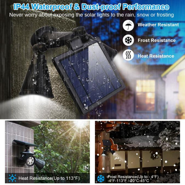 Solar Powered Lights Outdoor Motion Sensor 2000 Lumen Dual Head Spotlights