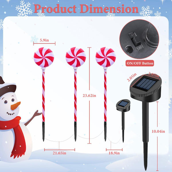 Christmas Candy Lollipops Light Set of 3 Waterproof Stake Solar Lamp for Yard Garden Pathway