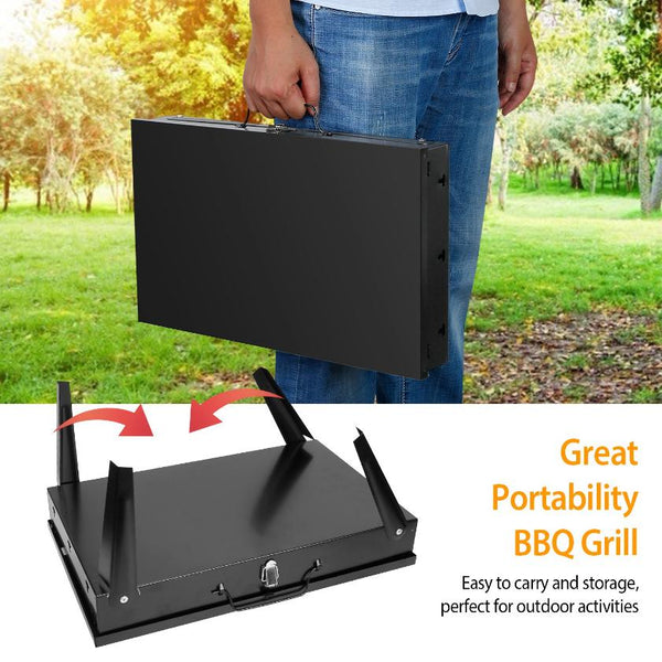 Small Portable Charcoal Grill Foldable BBQ Suitcase Grill Shelf For Outdoor Camping Picnics Garden Grilling