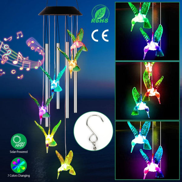 Solar Wind Chime Lights Hummingbird Decorative Lamp 7 Color Changing
