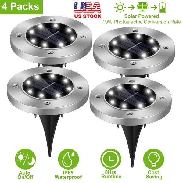 4 Pack Solar Powered Ground Light Outdoor Waterproof In-Ground Stake Path Lamps