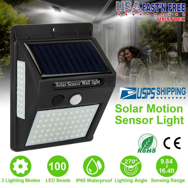 Solar Wall Light Outdoor 100 LEDs PIR Motion Sensor Lamps IP65 Waterproof Lighting