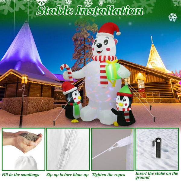5.9FT Christmas Inflatable Outdoor Decoration Polar Bear Penguin Yard Blow Up Built-in Air Blower