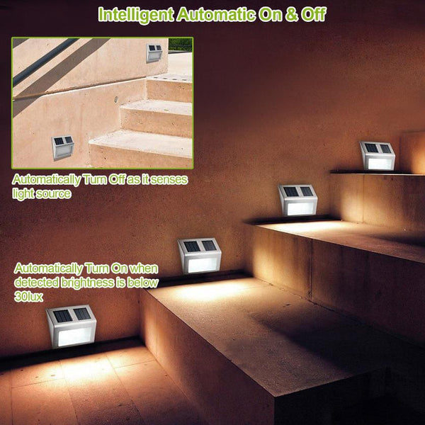 2 Pack Solar Light LED Wall Lamp Stair Step Outdoor Waterproof Security Light Auto On Off