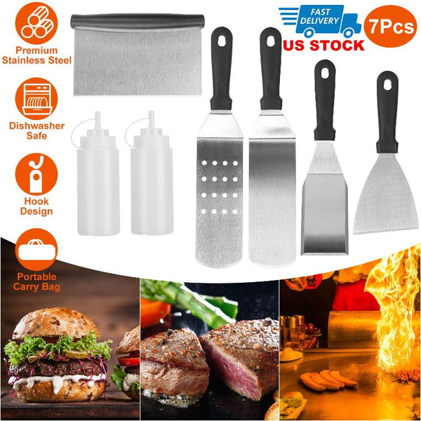 7Pcs Griddle Accessories Kit Stainless Steel BBQ Grilling Utensil Tools Barbecue Set