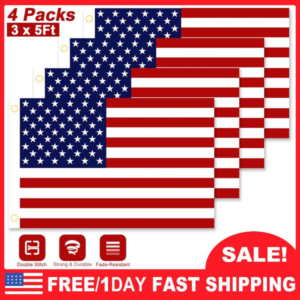 4 Pcs 3 x 5 Ft American US Flags Vivid Color UV Fade Resistant Canvas