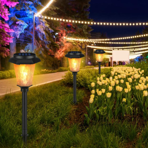 2 Pack Solar Flame Torch Light Flickering Flame Stake Lamp Decorative Landscape Lamp