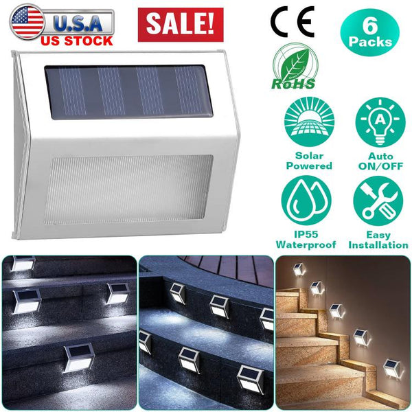 6 Pack Solar Step Lights Outdoor Deck Lights LED Fence Lamps Outside Garden Backyard Patio