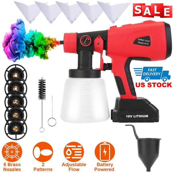 Portable Battery Powered Electric Paint Sprayer Spray Painting Gun Adjustable w/ Nozzles