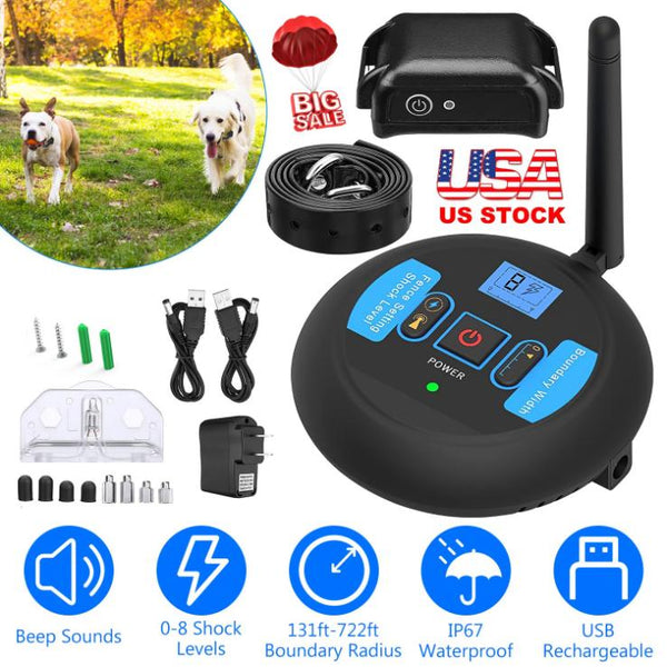 Wireless Electric Dog Fence Pet Boundary Containment System Training Collar Small Medium Large Dogs