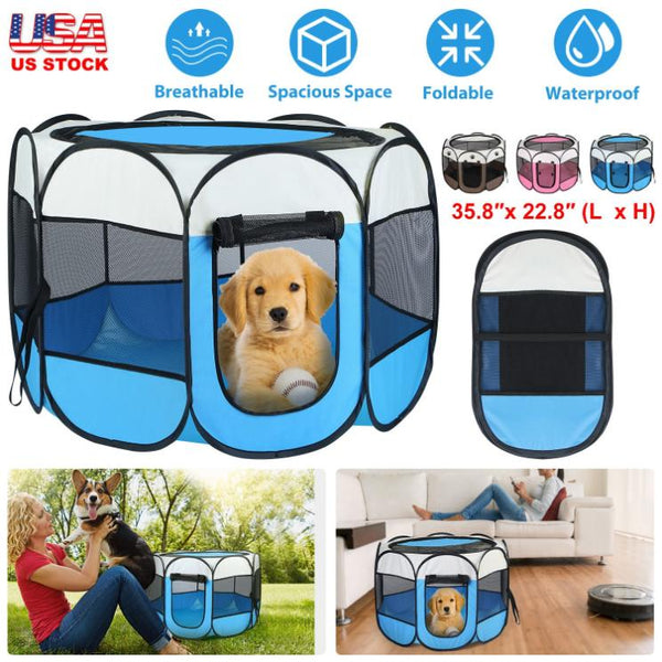 Portable Foldable Pet Tent Exercise Pen Kennel Removable Water Resistant Outdoor Use