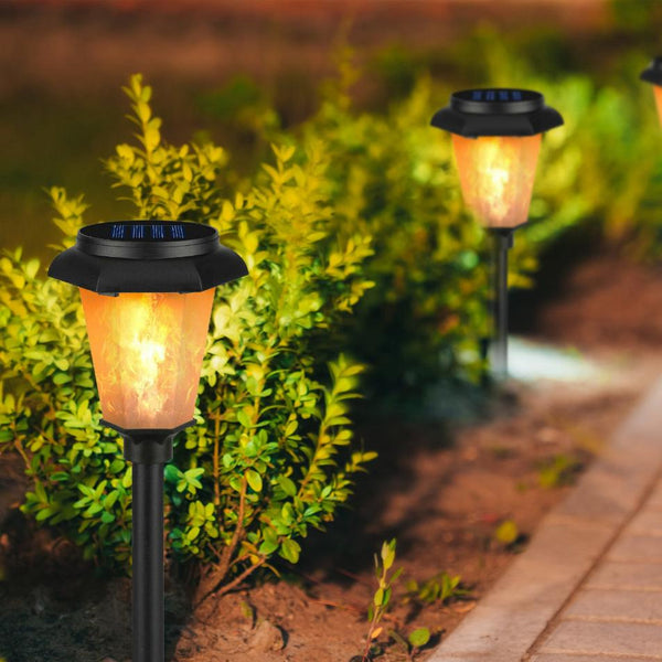 2 Pack Solar Flame Torch Light Flickering Flame Stake Lamp Decorative Landscape Lamp