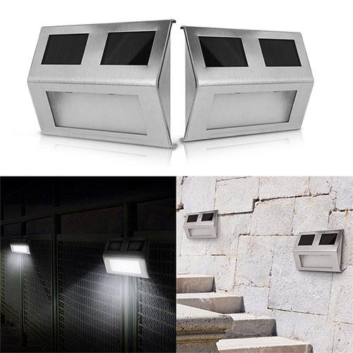 2 Pack Solar Light LED Wall Lamp Stair Step Outdoor Waterproof Security Light Auto On Off