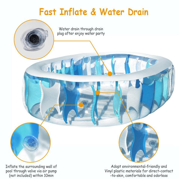 Inflatable Oval Swimming Pool For Kids Blow Up Foldable Swim Ball Pool Backyard Beach 90×60×20 inch