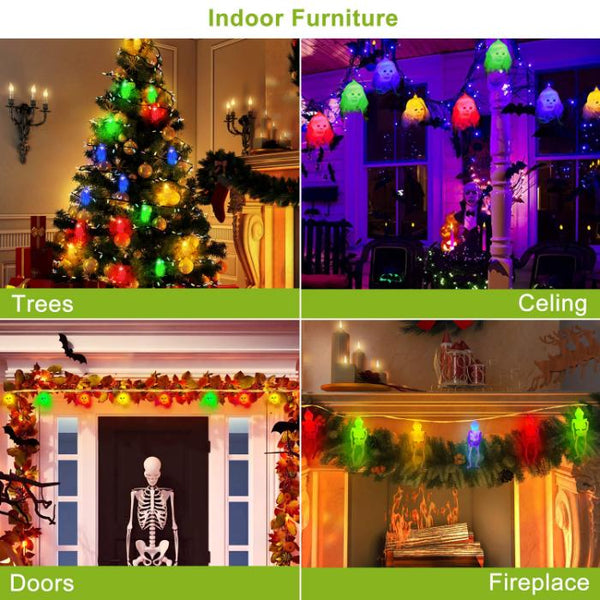 3Pcs String Lights Halloween Light Decorations 24ft Halloween Colorful 3D Skeleton Ghost