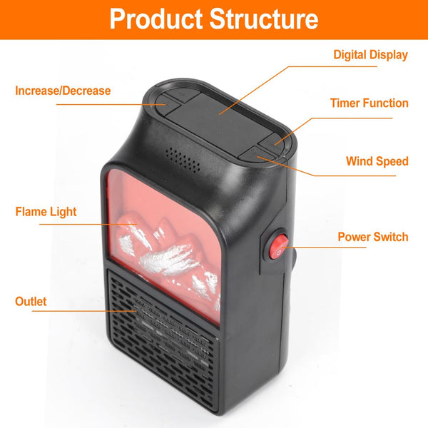 800W Plug-In Space Heater Wall Outlet Heater Rotatable Adjustable Temp