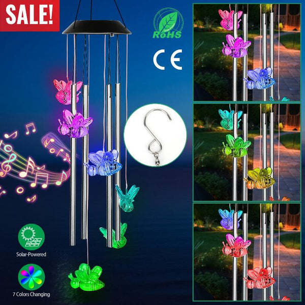 Solar Wind Chime Lights Bee Decorative Lamp 7 Color Changing Hanging String Lights