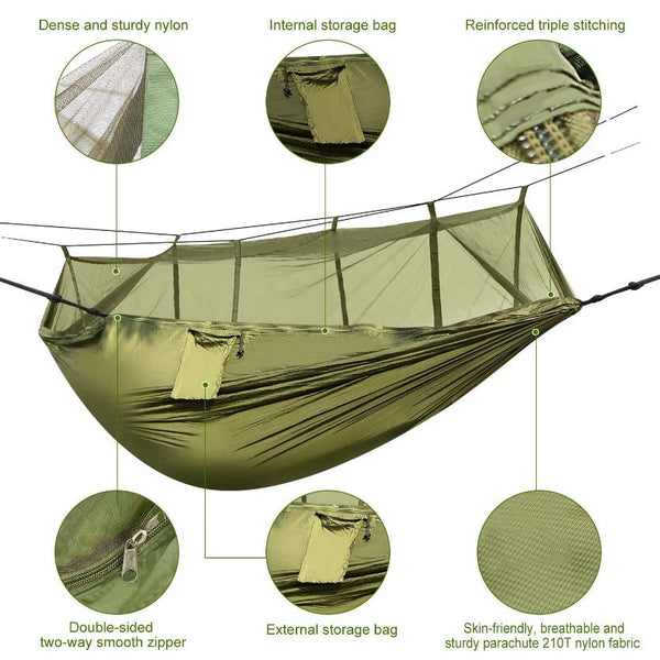 2 Person Hammock w/ Mosquito Net Outdoor Hiking Camping Portable Swing Hanging Bed 600lb Load