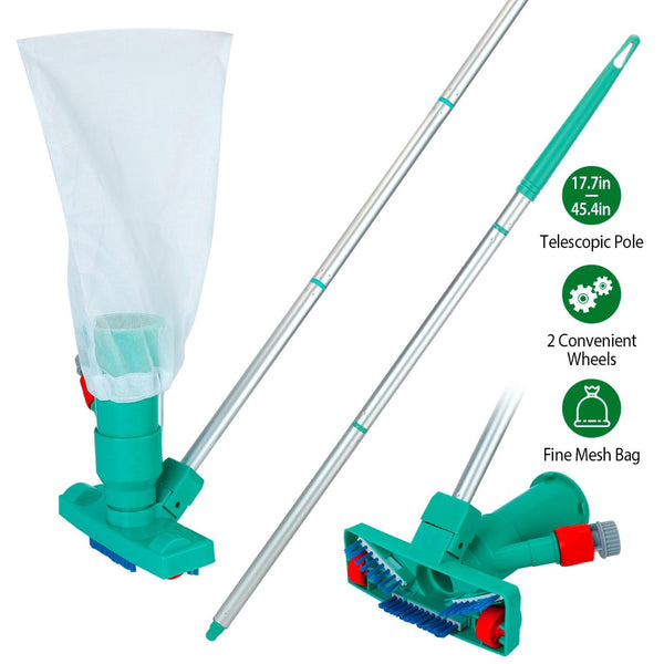 Swimming Pool Vacuum Head Brush Cleaner Telescopic Pole Fountain Cleaning Tool w/ Bag