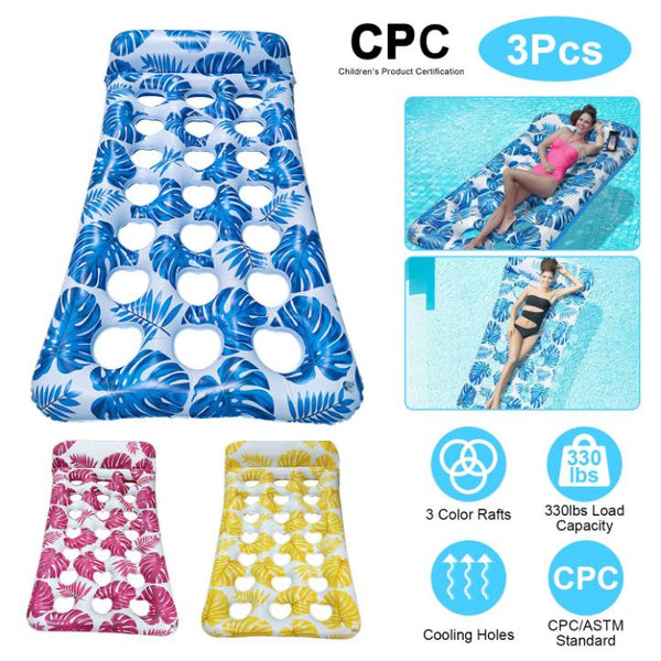 3 Pack Inflatable Pool Float Raft Water Lounge 330lbs Load-Bearing Mattress with Headrest for Adult Swimming Pool Toy Party Beach