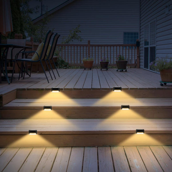 4 Pack Solar Powered LED Step Lights Outdoor Waterproof Dusk To Dawn Sensors