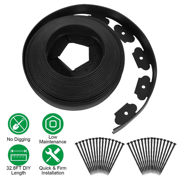 No-dig Landscape Edging Kit 32.8FT Plastic Garden Border 30 Stakes Flower Tree Beds