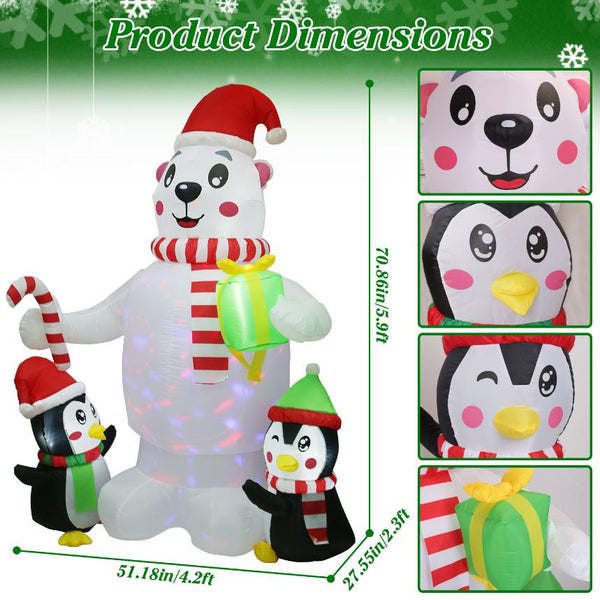 5.9FT Christmas Inflatable Outdoor Decoration Polar Bear Penguin Yard Blow Up Built-in Air Blower