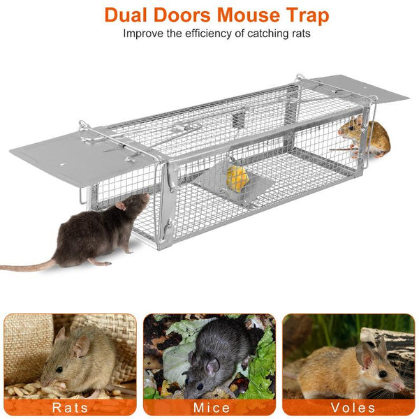 Humane Dual Door Rat Trap Cage Live Rodent Metal Mesh Mice Mouse Control