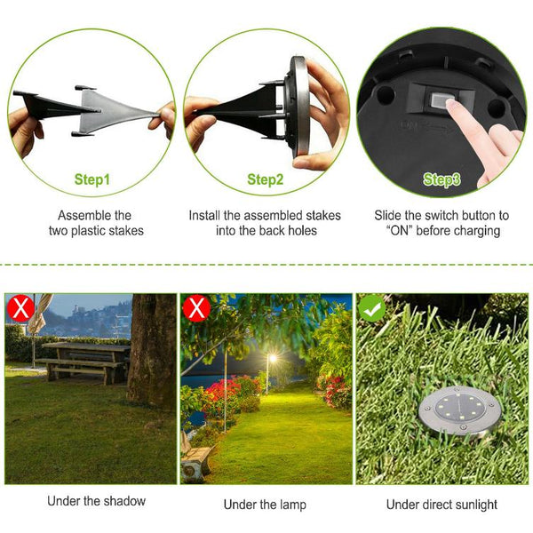 4 Pack Solar Powered Ground Light Outdoor Waterproof In-Ground Stake Path Lamps