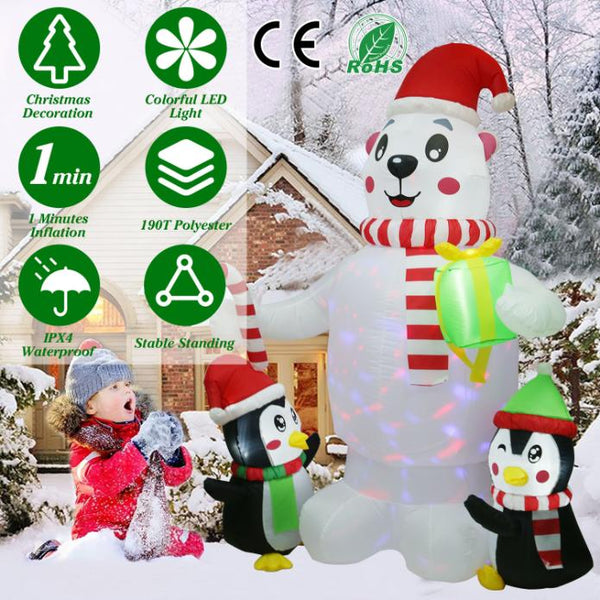 5.9FT Christmas Inflatable Outdoor Decoration Polar Bear Penguin Yard Blow Up Built-in Air Blower