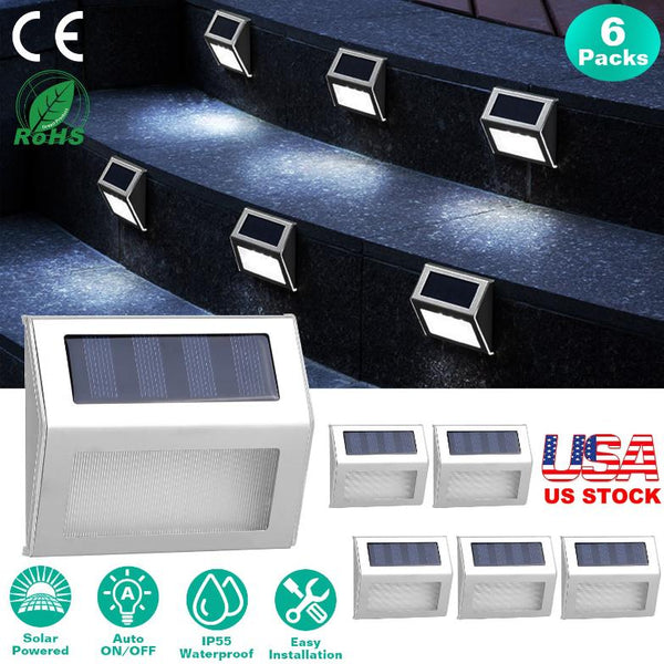 6 Pack Solar Step Lights Outdoor Deck Lights LED Fence Lamps Outside Garden Backyard Patio