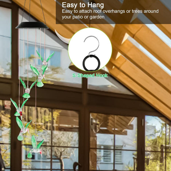 LED Solar Hummingbird Wind Chime Solar String Lights Color-Changing Decorative Lighting