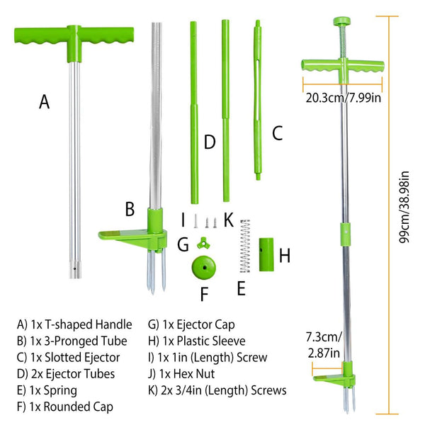 Weed Puller Twister Stand Up Root Removal Hand Tool 3 Claws Aluminum Grass Manual Remover 38.98in Long Handle w/ Foot Pedal
