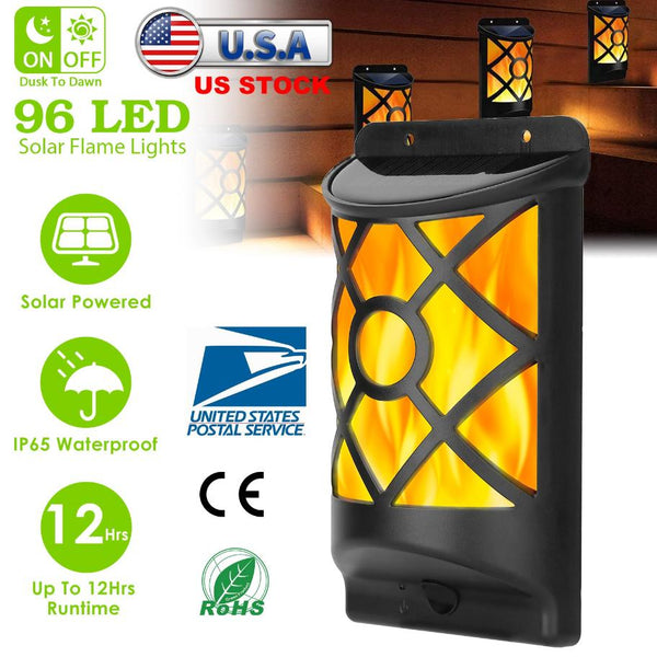 Flame Solar Light Outdoor Flickering Flame Wall Mount Lamp Auto On Off Sensor Landscape Night Lamp