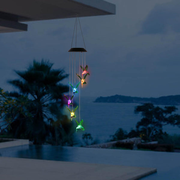 LED Solar Hummingbird Wind Chime Solar String Lights Color-Changing Decorative Lighting