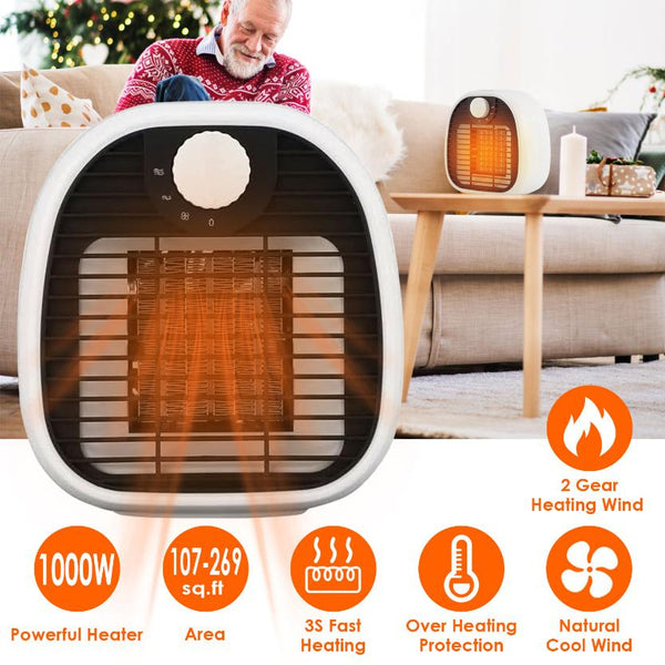 1000W Portable Electric Heater Cooler PTC Ceramic Space Heater Heating Space for 269 sqft