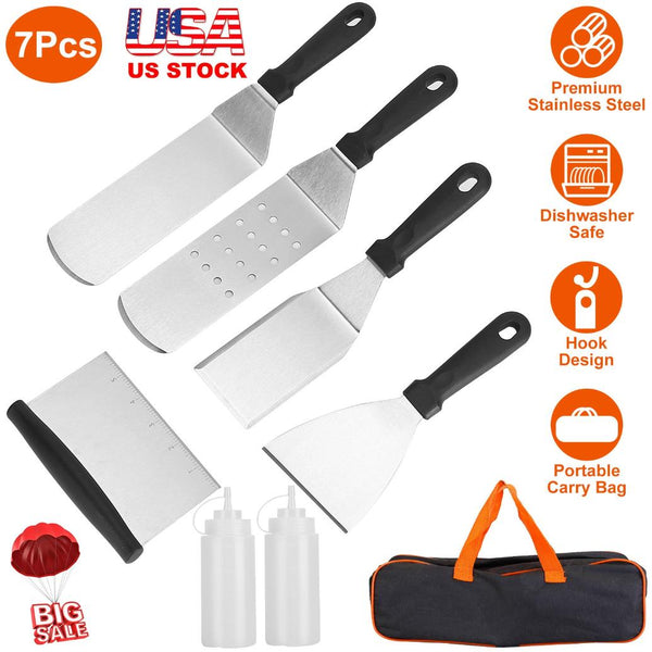 7Pcs Griddle Accessories Kit Stainless Steel BBQ Grilling Utensil Tools Barbecue Set
