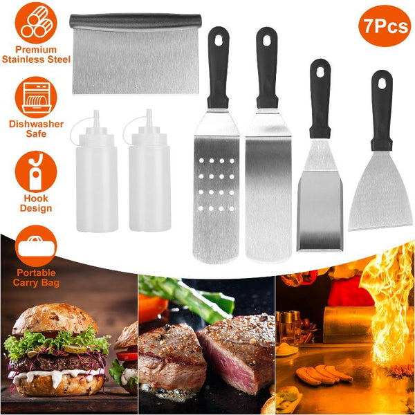 7Pcs Griddle Accessories Kit Stainless Steel BBQ Grilling Utensil Tools Barbecue Set