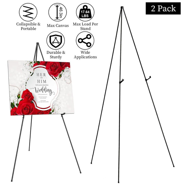 2 Pack Easel Stand A Frame Tripod for Display Iron Alloy Wedding Poster Art Drawing Meeting
