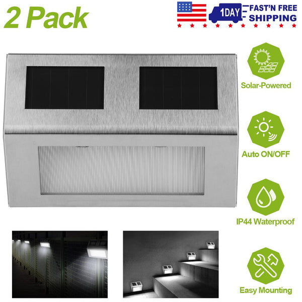 2 Pack Solar Light LED Wall Lamp Stair Step Outdoor Waterproof Security Light Auto On Off