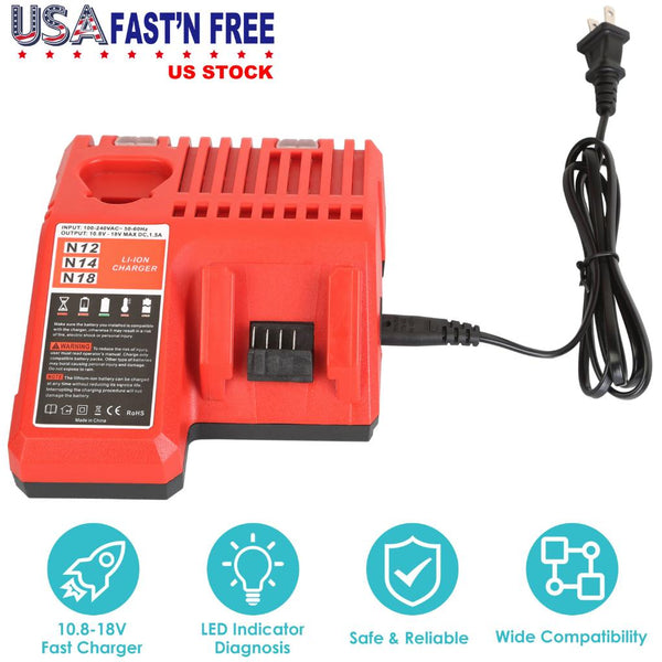 M12 M18 Rapid Fast Charger Fit for Milwaukee 10.8-18V Battery