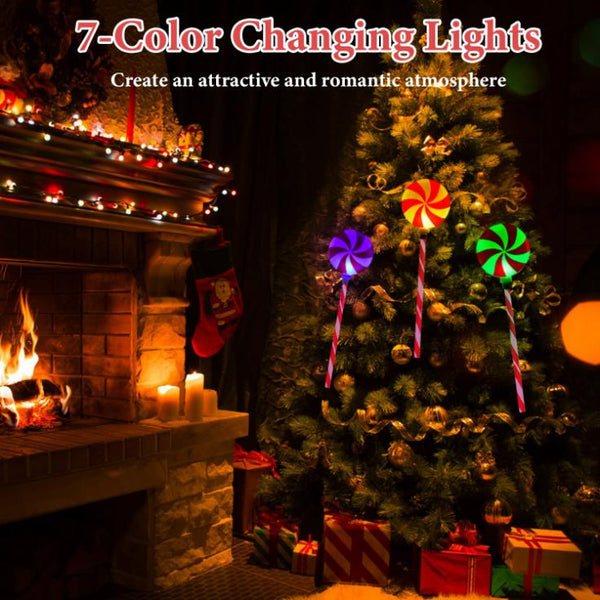 Christmas Candy Lollipops Light Set of 3 Waterproof Stake Solar Lamp for Yard Garden Pathway