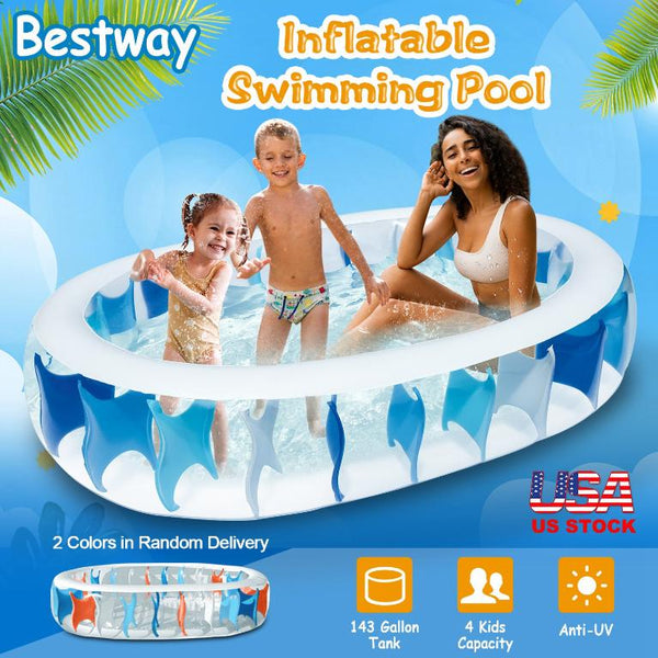 Inflatable Oval Swimming Pool For Kids Blow Up Foldable Swim Ball Pool Backyard Beach 90×60×20 inch